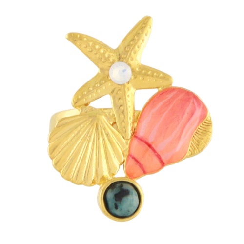 Кольцо TARATATA, Archipel, разъемное, со смолой, стразами и кварцем, TT-E24-03406-200 оранжевый