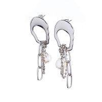 Серьги Moon Paris, Ringo, с цепью, звеньями и жемчугом, MR-22.03-044 серебристый