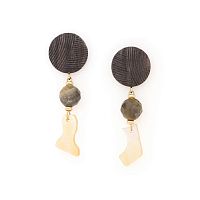 Серьги Nature Bijoux, Eclipse, эбеновое дерево, лабрадорит, перламутр, NB25.2-12-90251 серый