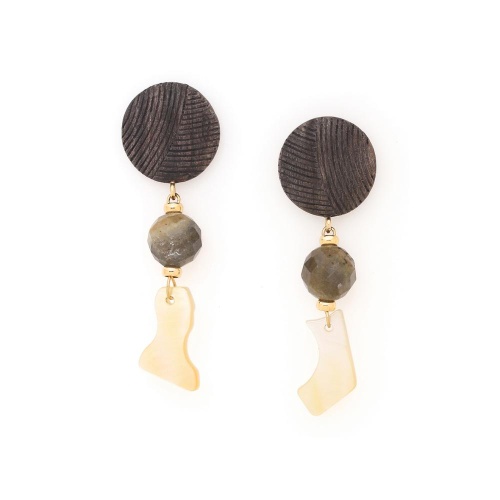 Серьги Nature Bijoux, Eclipse, эбеновое дерево, лабрадорит, перламутр, NB25.2-12-90251 серый
