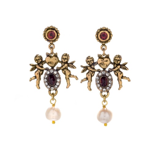 Серьги Alcozer&J, ангелы с жемчугом,гранатом и кристаллами, AL2602-OP3780C фото 2