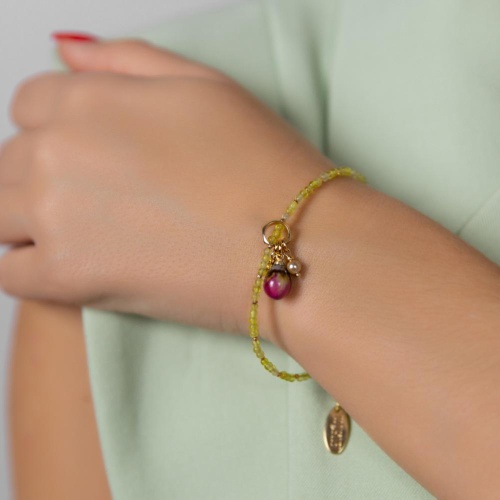 Браслет Lanzerotti, Erbario, с пренитом, перламутром и бутоном розы, LZ-26.02-039 зеленый фото 2