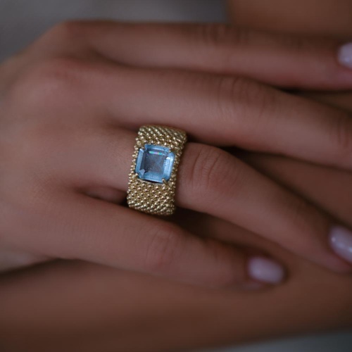 Кольцо Estrosia, с аквамариновым кристаллом, ES-ANEQ13-1A голубой, 17,5 фото 2