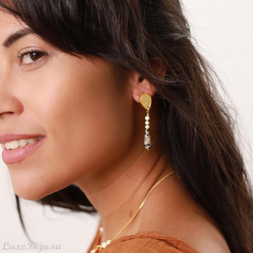 Серьги Nature Bijoux, Karakorum, перламутр,кость,далматинская яшма, NB22.1-12-77312 золотистый фото 3
