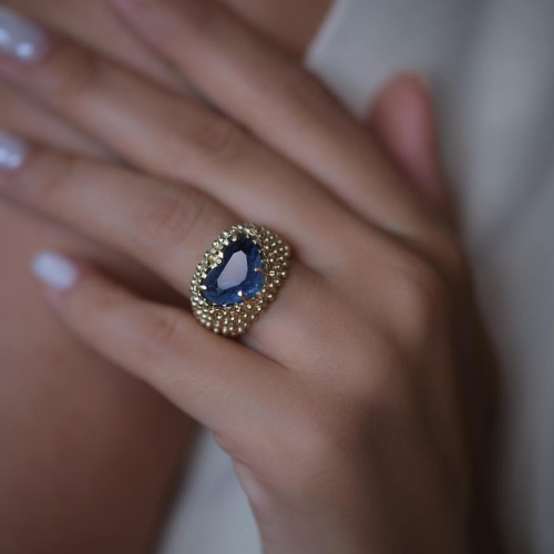 Кольцо Estrosia, с сапфировым кристаллом, ES-ANEQ30-4A синий, 17,5 фото 2