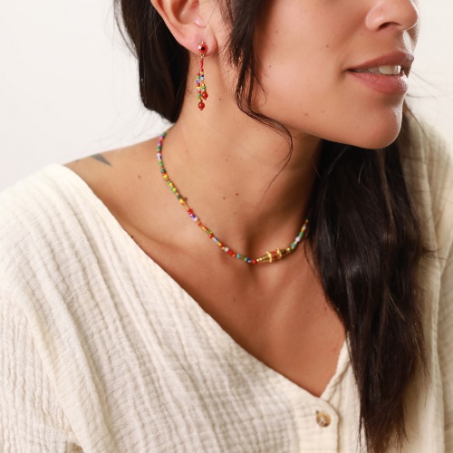 Серьги Nature Bijoux, Raksha, асимметрия,сердолик,цветной бисер,эмаль, NB22.1-12-77357 золотистый фото 8