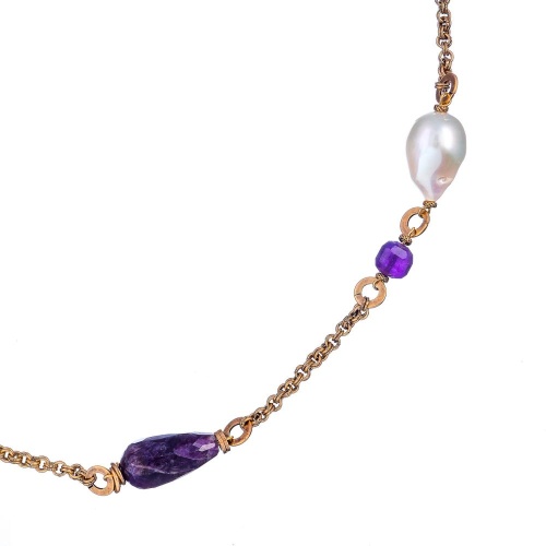 Колье Alcozer&J, с жемчугом и аметистом, AL-C68AR25-R белый фото 2