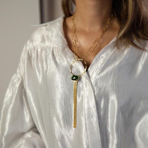 Колье Catherine Bijoux, Crystal diva, с кристаллом и цепями, CB25.1-5280AG зеленый фото 3