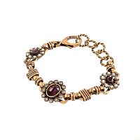 Браслет Alcozer&J, жемчуг, гранат, кристаллы Swarovski, AL2602-B5459C золотистый