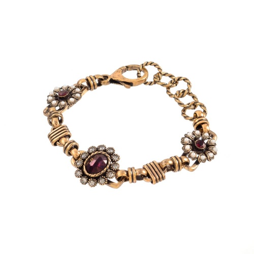 Браслет Alcozer&J, жемчуг, гранат, кристаллы Swarovski, AL2602-B5459C золотистый
