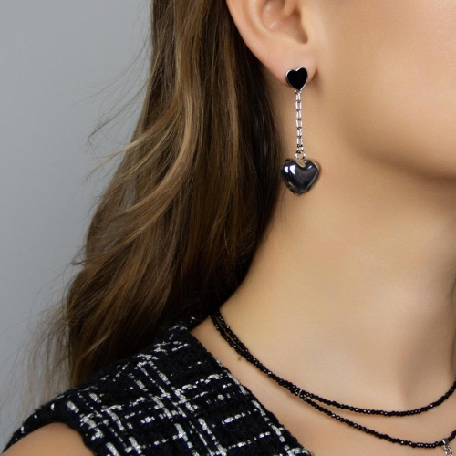 Серьги Lanzerotti, Pianoforte, с сердцем и черной эмалью, LZ-26.01-021 серебристый фото 2