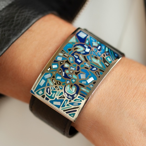 Браслет Fiore Luna на кожаном черном ремешке, CB01367-3 BL фото 4