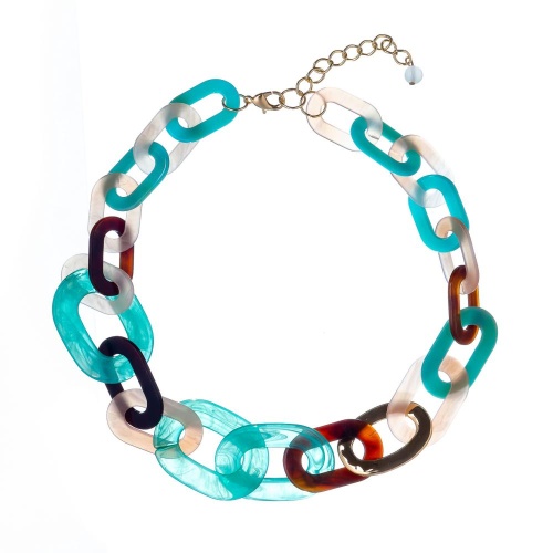 Колье Moon Paris, Lorian, с акриловыми звеньями овальной формы, ML-23.03-021 бирюзовый