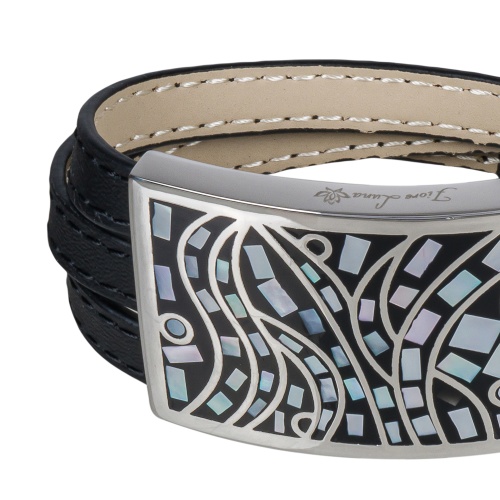 Браслет Fiore Luna на кожаном черном ремешке 3 оборота, CB00995-8 BW фото 3