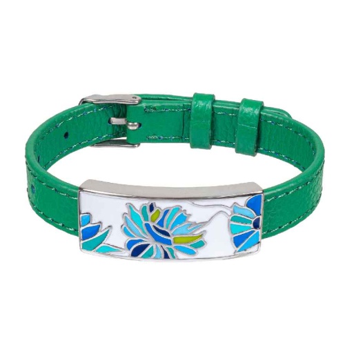 Браслет Fiore Luna на зеленом кожанном ремешке, CB03599-15A