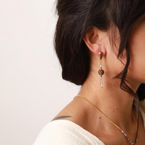 Серьги Nature Bijoux, Raksha, горный хрусталь, цветная эмаль, NB22.1-12-77352 золотистый фото 8