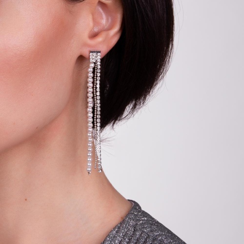 Серьги Moon Paris, Bohemia, асимметричные,кристаллы,акриловые бусины, MB-22.12-006 серебристый фото 3