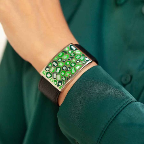 Браслет Fiore Luna на кожаном черном ремешке, CB00992-8 G фото 2