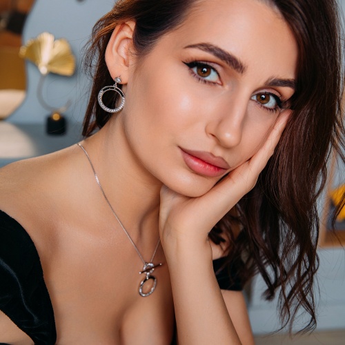 Серьги Fiore Luna Jet Nut+CRY, A2110NM-E02.4.1 BW/S фото 2