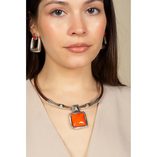 Колье Ciclon, Kubik, кожаное, с муранским стеклом, CN-243802 коричневый фото 2