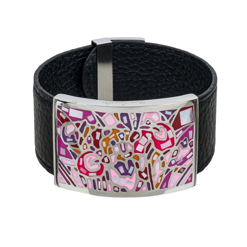 Браслет Fiore Luna на кожаном черном ремешке, CB01367-4 V фото 3