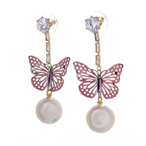 Серьги Moon Paris, Ringo Queen, с бабочкой, кристаллами и бусиной, MRQ-24.05-008 розовый