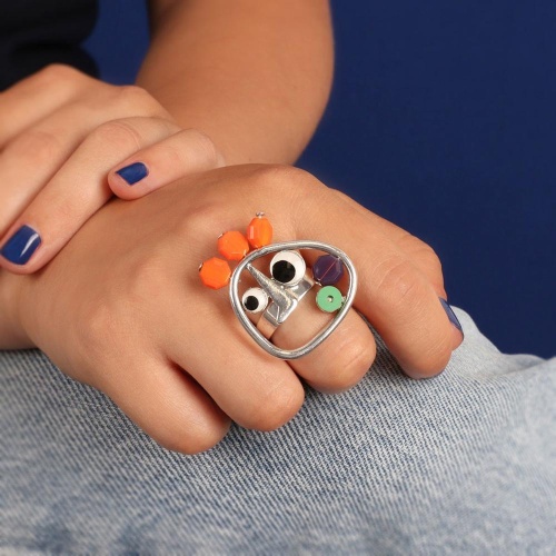 Кольцо TARATATA, Bidule, разъемное,со смолой и бусинами, TT-W23-05414-10M серебристый фото 7