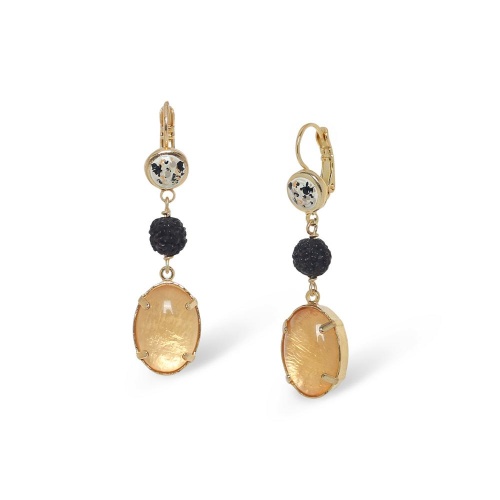 Серьги Nature Bijoux, Kinshasa, ракушка Capiz, смола, яшма, рудракша, NB26.2-12-90856 золотистый
