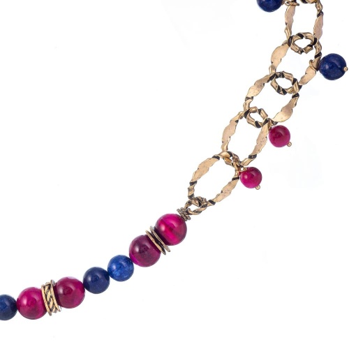 Колье Alcozer&J, с розовым тигровым глазом и лазуритом, AL-C78DS24-R синий фото 2