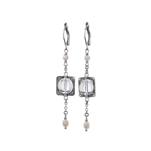 Серьги Lanzerotti, Pianoforte, с жемчугом, хрусталем и перламутром, LZ-25.12-397 серебристый