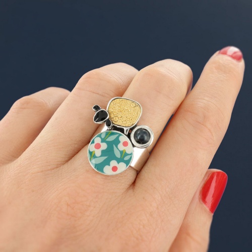 Кольцо TARATATA, Tweed, разъемное, с цветной смолой и гематитом, TT-W24-06431-10M серебристый фото 3