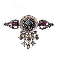 Брошь Alcozer&J, жемчуг, гранат,изумруд,сапфир, Swarovski, AL-S5332C золотистый
