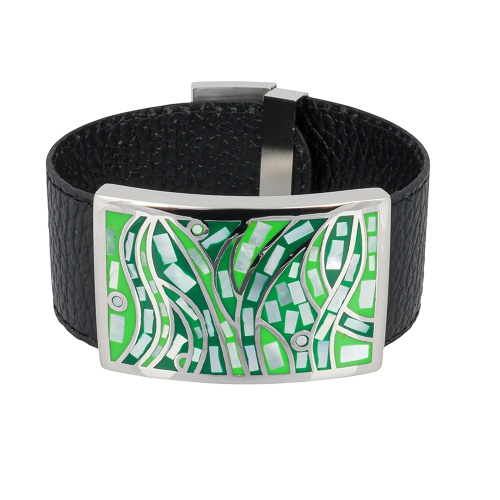 Браслет Fiore Luna на кожаном черном ремешке, CB00230-14 G/S фото 3