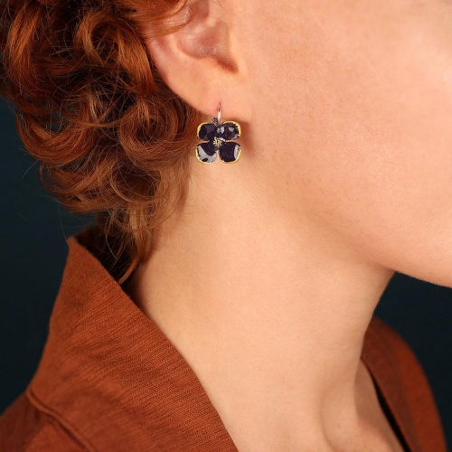 Серьги TARATATA, Hortensia, смола, золотая краска, микрошарики, TT-H25-13706-109 фиолетовый фото 2
