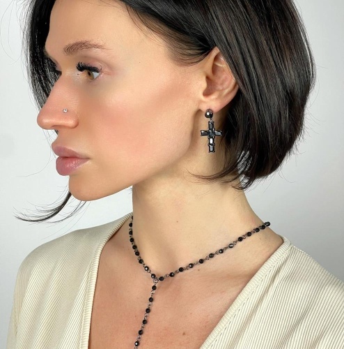 Серьги Moon Paris, Ringo Queen, с крестом и кристаллами, MRQ-26.01-002 черный фото 2