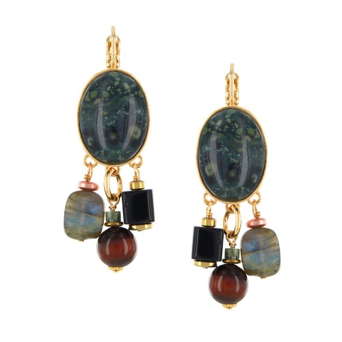 Серьги TARATATA, Olive, яшма Камбаба, тигр.глаз,лабрадорит, агат, TT-W25-02721-20M золотистый
