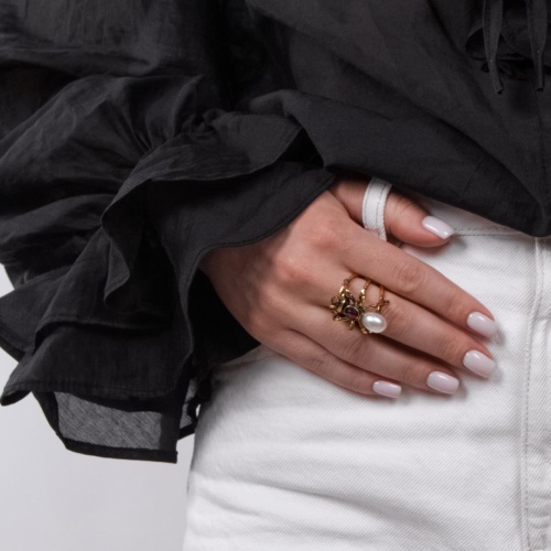 Кольцо Alcozer&J, паук с жемчугом и гранатом, AL2406-A5341C золотистый фото 3