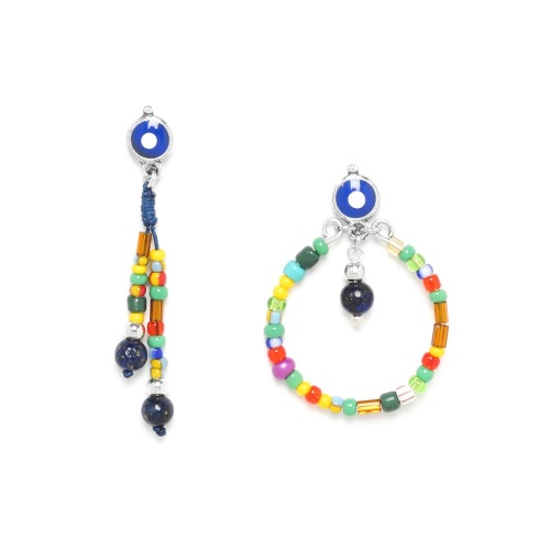 Серьги Nature Bijoux, Raksha, асимметрия,лазурит,цветной бисер и эмаль, NB22.1-12-77356 серебристый