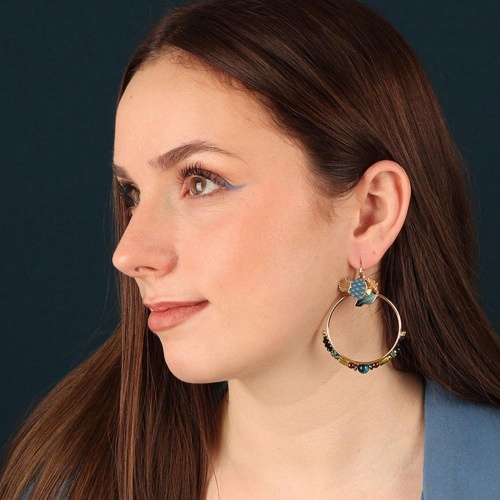 Серьги TARATATA, Chardon bleu, со смолой, бусинами и тигровым глазом, TT-H24-09774-204 синий фото 2