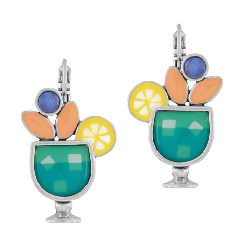 Серьги TARATATA, Cocktail, с цветной смолой и нефритовыми бусинами, TT-E24-05743-10M серебристый