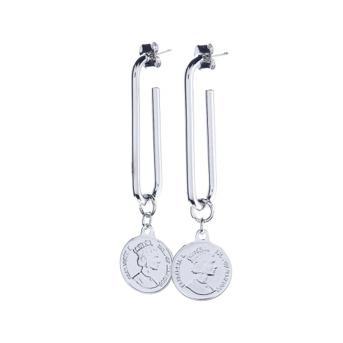 Серьги Moon Paris, Ringo, с подвеской-монетой, MR-22.03-041 серебристый