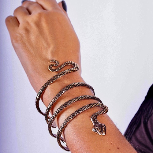 Браслет Alcozer&J, кафф, в форме змеи с изумрудом, AL2411-BSERPENTE108 золотистый фото 3