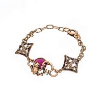 Браслет Alcozer&J, лягушка,с рубином и кристаллом Swarovski, AL2608-B78KG25 золотистый