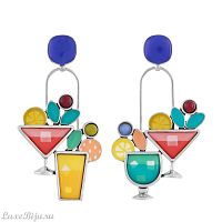 Серьги TARATATA, Cocktail, асимметричные,с цветной смолой,бусинами, TT-E24-05946-10M серебристый