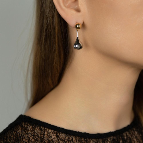 Серьги Moon Paris, Ringo, биколор, с подвеской в форме капли воды, MR-26.01-026 серебристый фото 2