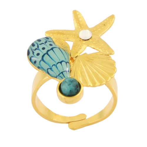 Кольцо TARATATA, Archipel, разъемное, со смолой, стразами и кварцем, TT-E24-03407-204 синий фото 2