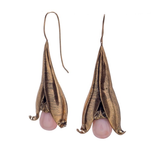 Серьги Alcozer&J, бутоны с кораллом, AL-O148AK22 золотистый