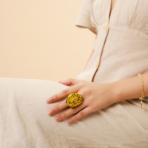 Кольцо Nature Bijoux, Gaia, термитник в смоле, галиотис, NB23.1-19-24812 желтый, 18 фото 3