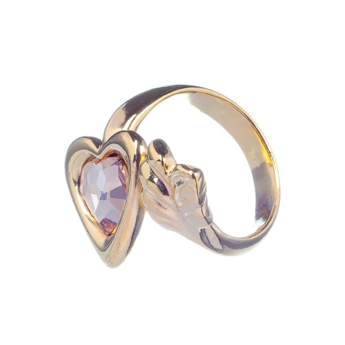 Кольцо Ciclon, Cuore, незамкнутое, сердце, чешское стекло, CN-220500 янтарный