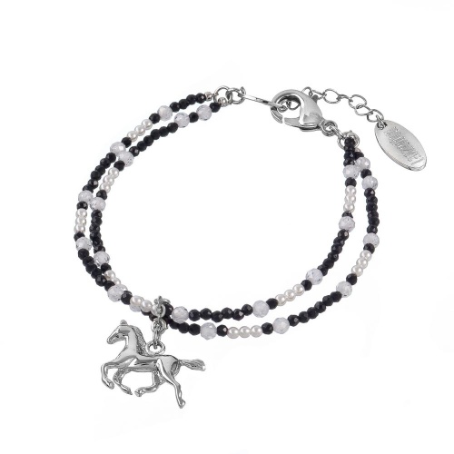 Браслет Lanzerotti, Pianoforte, двойной, перламутр, кристаллы, циркон, LZ-25.12-400 черный